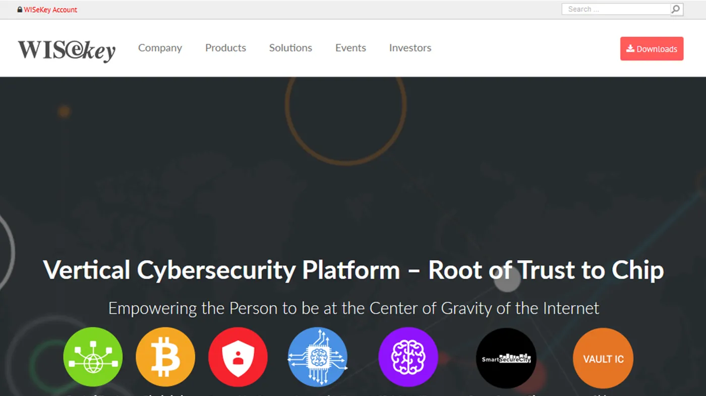 WISeKey – корпоративен сайт, екранна снимка 1